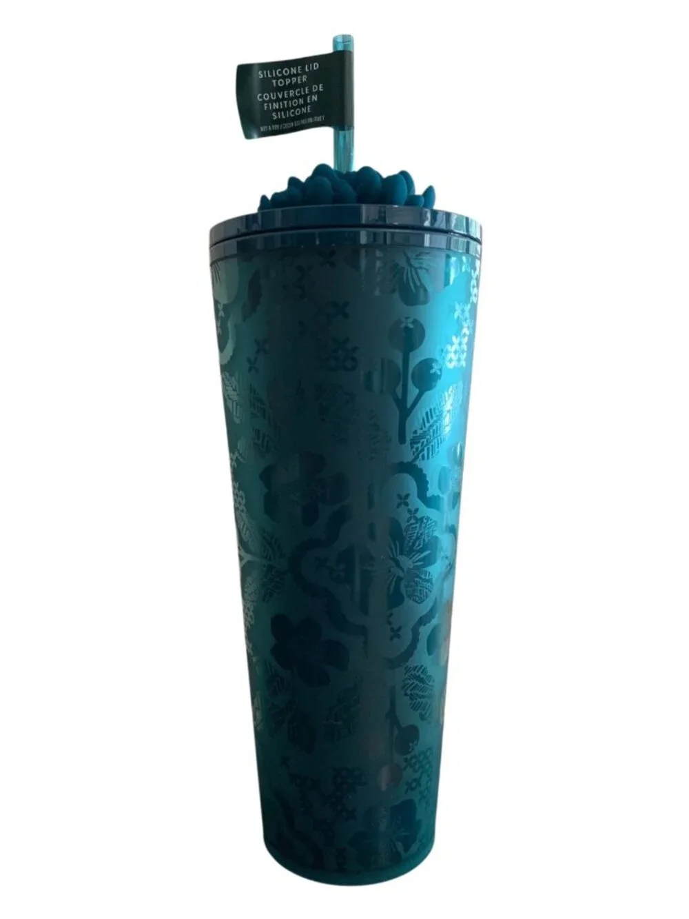 Starbucks Teal Floral Cold Cup Tumbler Silicone Blooming Flower Straw Charm NEW
